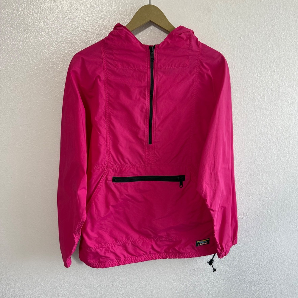 Vintage 90s L.L.Bean Women's M Hot Pink Nylon Anorak Pullover Windbreaker USA